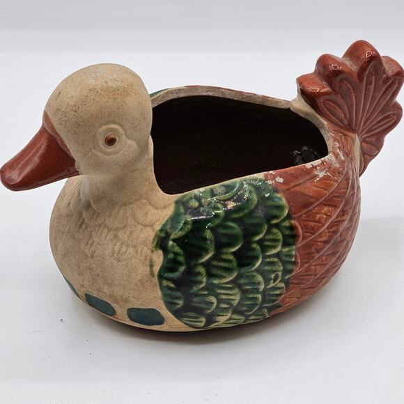 Vintage Duck Pottery Planter - Cute Garden Decor, Retro Boho Primitive Decor - Picture 3 of 9